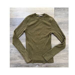 Reformation Ribbed Long Sleeve Top Olive Green Fitted Minimalist XS